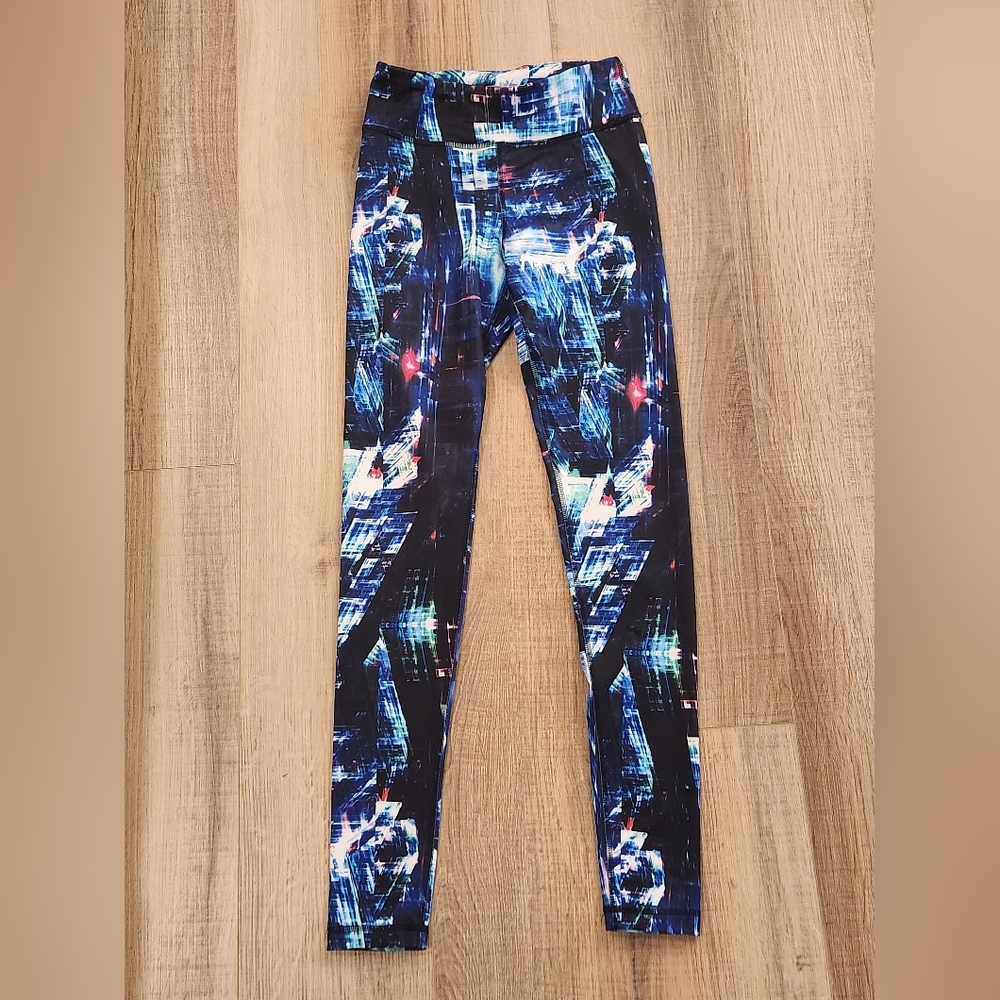 EXP Core Performance Leggings XS Blue Abstract Print High Rise Athletic Yoga